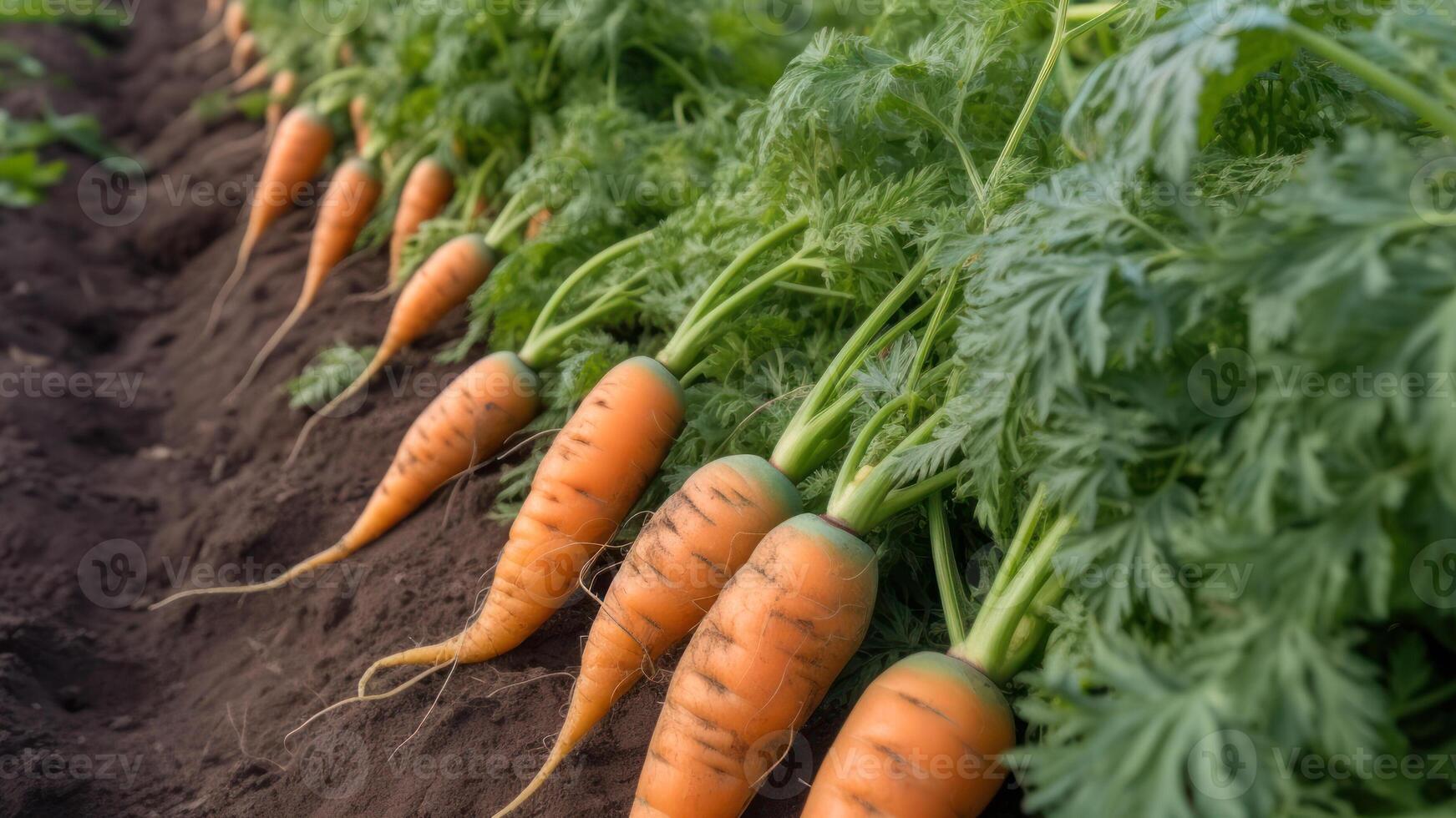 cosecha zanahorias en el jardín generativo ai foto