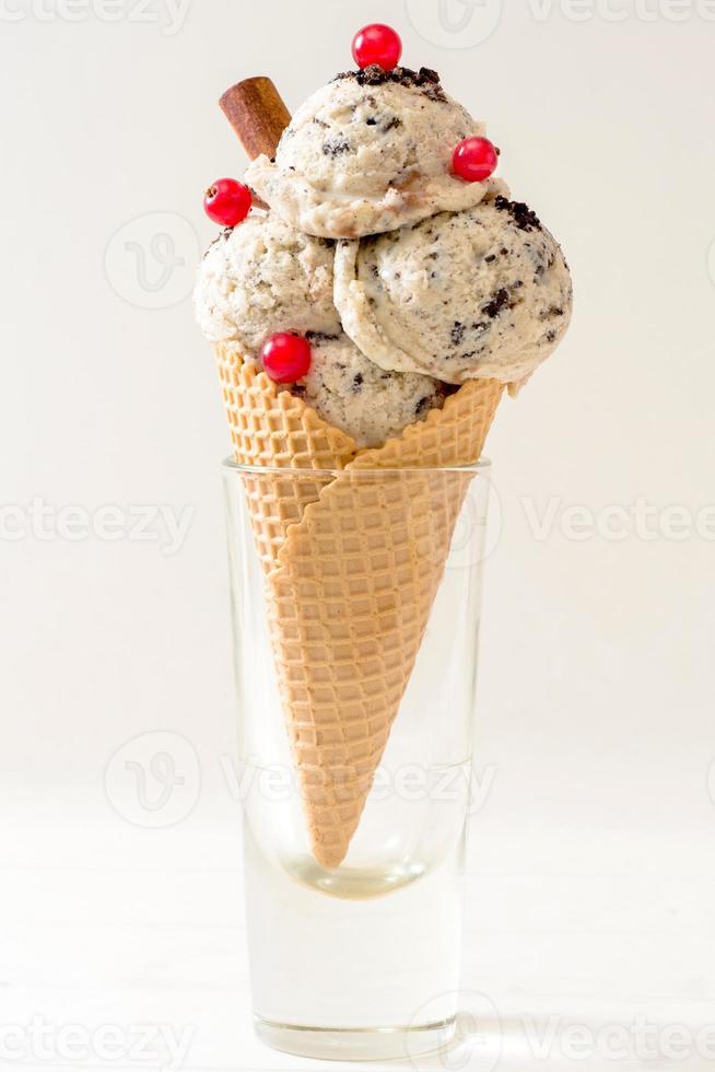 Stracciatella ice cream in cone photo