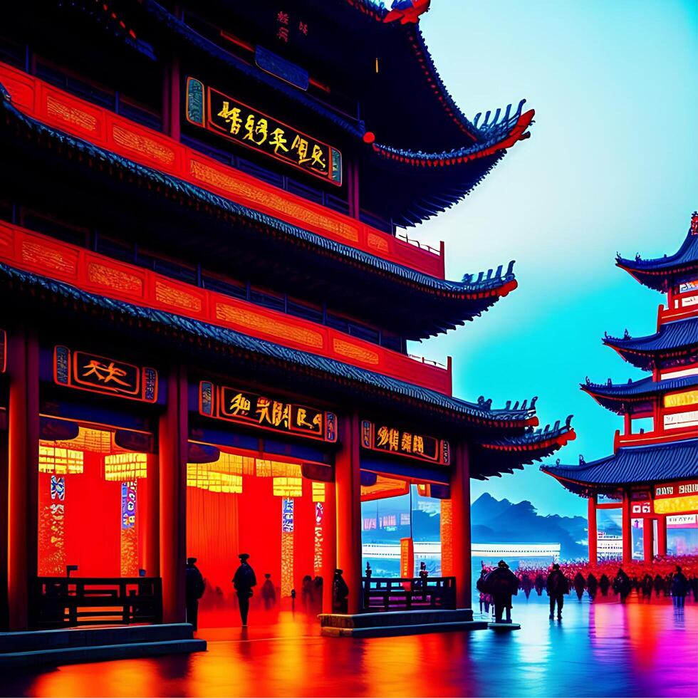 chino cultural santuario 3d realista ilustración ai generado foto