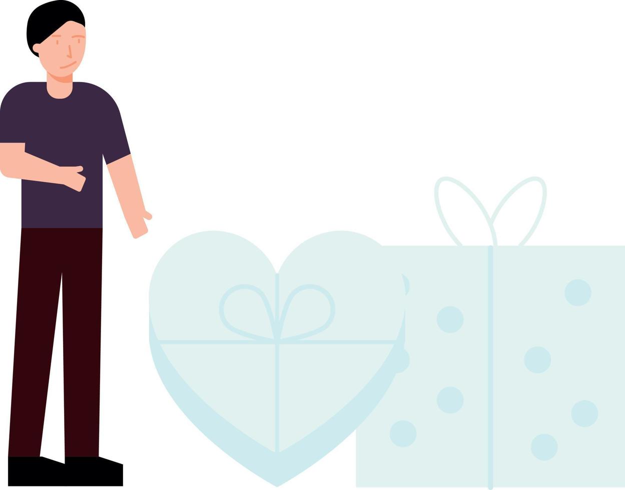 Boy standing near Thanksgiving gifts and chocolates. vector