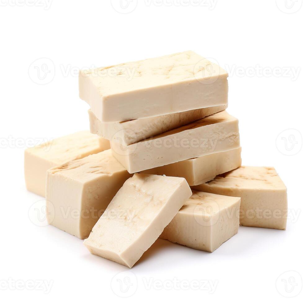Slices of Tofu Food Isolated Image for Mock Up Illustration Still Image White Background with photo