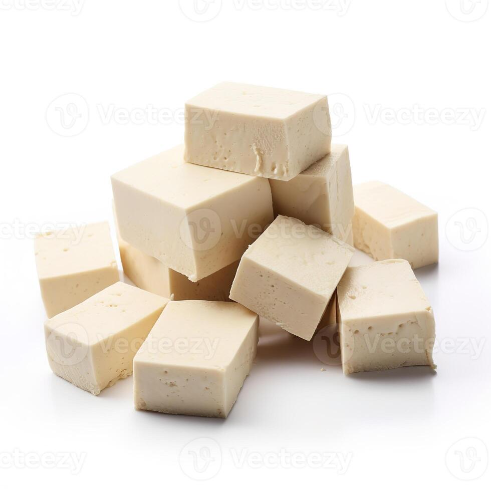 Slices of Tofu Food Isolated Image for Mock Up Illustration Still Image White Background with photo