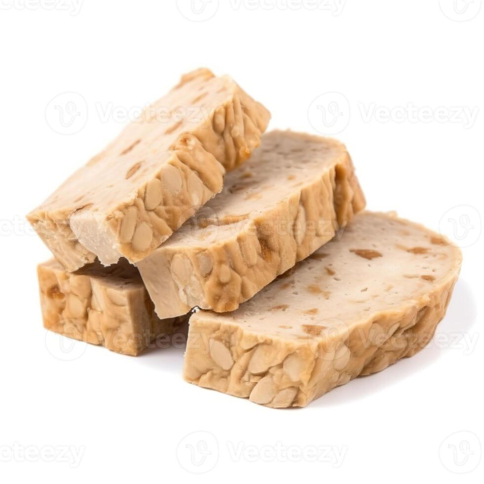 Slices of Tempeh Food Isolated Image for Mock Up Illustration Still Image White Background with photo