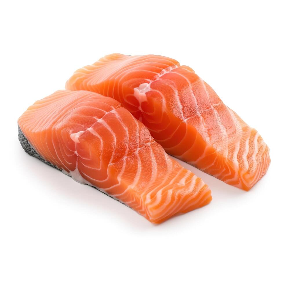 rebanadas de salmón comida aislado imagen para burlarse de arriba ilustración todavía imagen blanco antecedentes con generativo ai foto