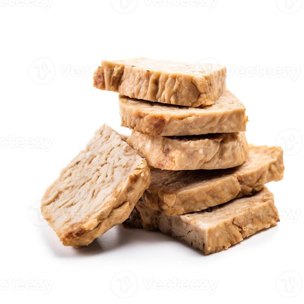Slices of Tempeh Food Isolated Image for Mock Up Illustration Still Image White Background with photo