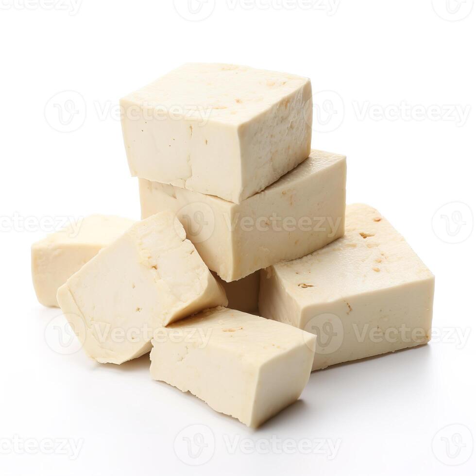 Slices of Tofu Food Isolated Image for Mock Up Illustration Still Image White Background with photo
