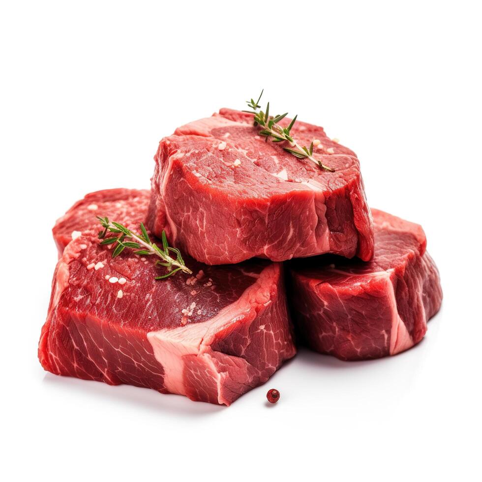 Slices of Beef Meat Food Isolated Image for Mock Up Illustration Still Image White Background with photo
