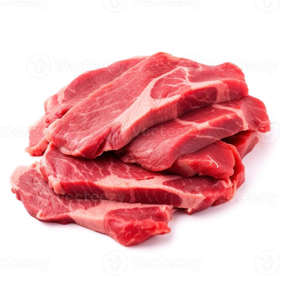 Slices of Beef Meat Food Isolated Image for Mock Up Illustration Still Image White Background with photo