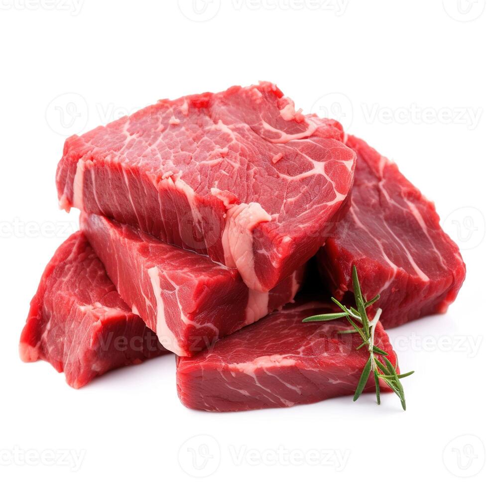 Slices of Beef Meat Food Isolated Image for Mock Up Illustration Still Image White Background with photo