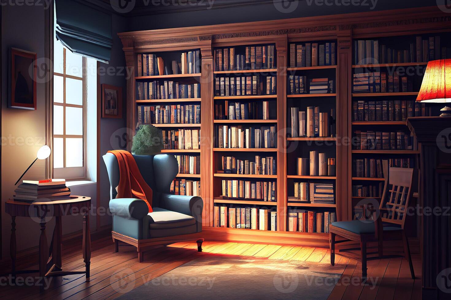 Interior bookshelf room library. photo
