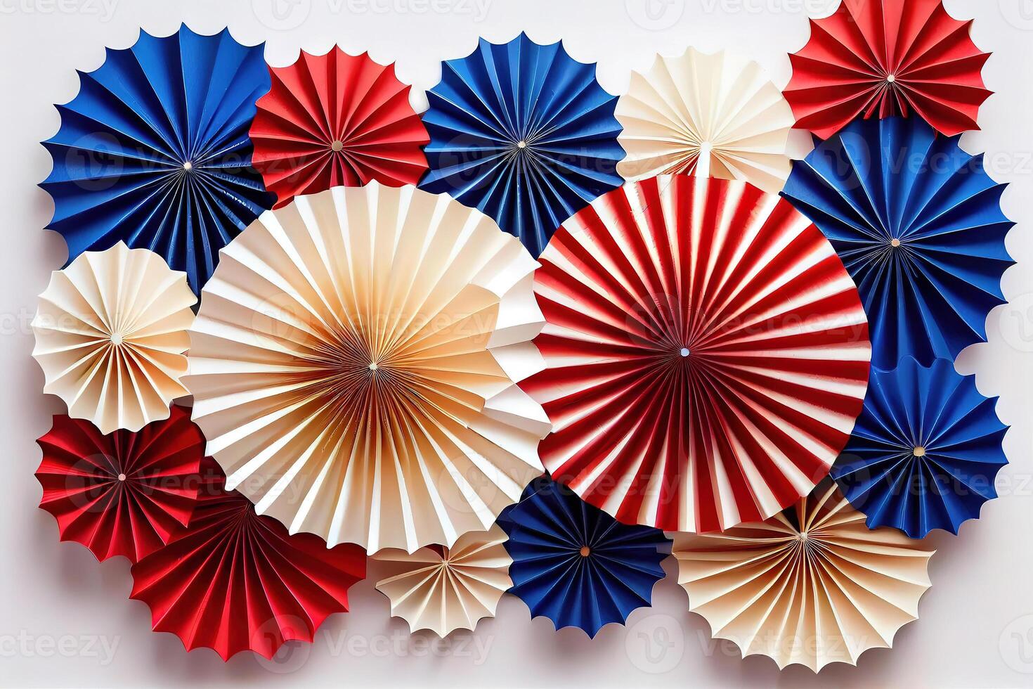 Happy Labor Day, Frame made of USA flag color paper fans on white background. photo