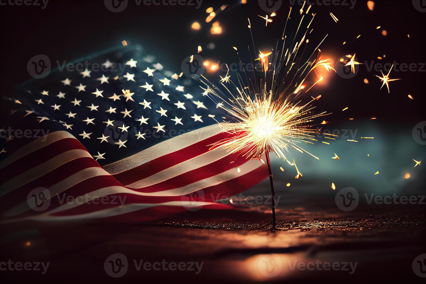 American abstract background of labor day with fireworks. photo