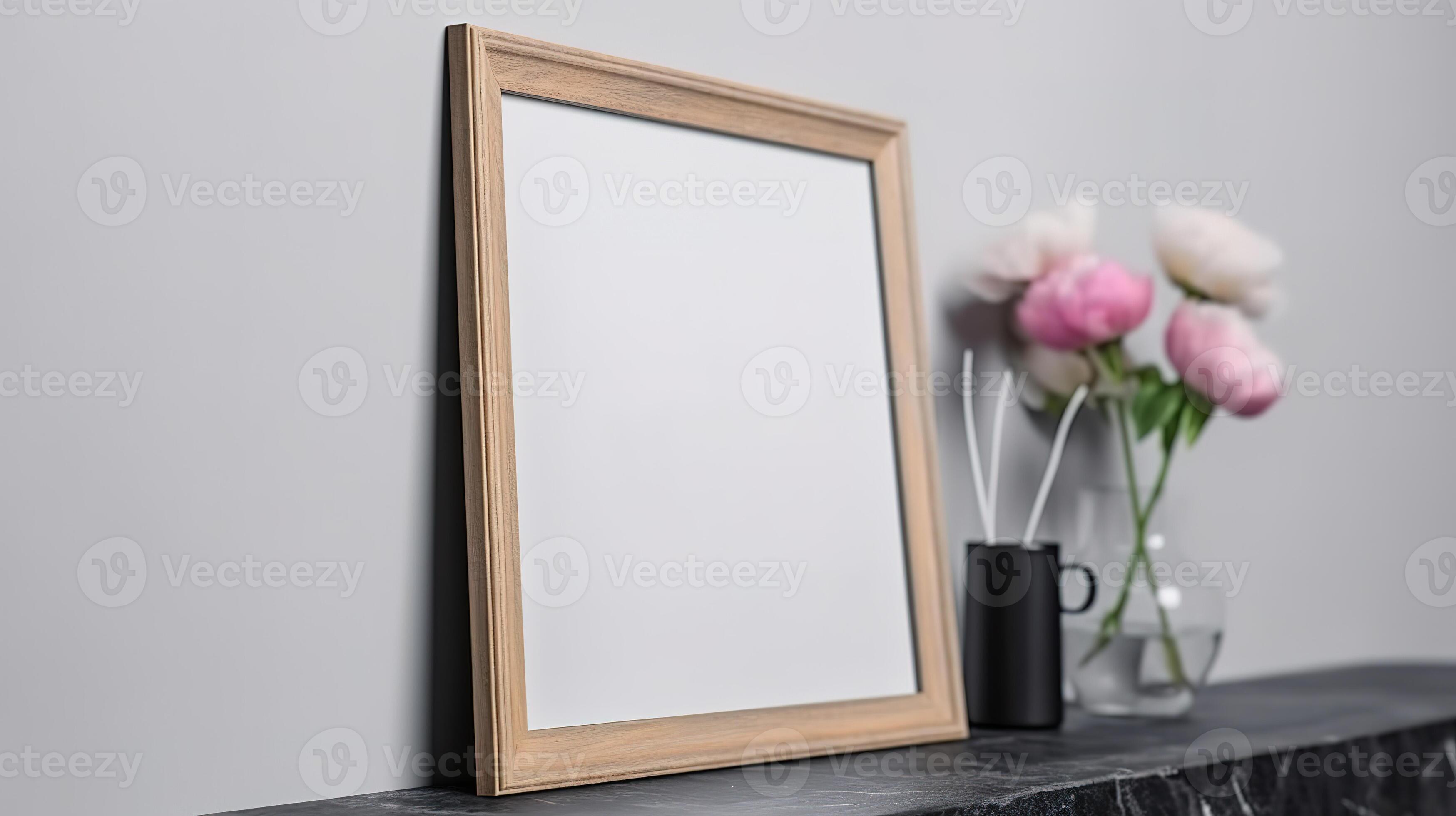 Old wooden frame mockup close up on white wall, 3d render. 22817133