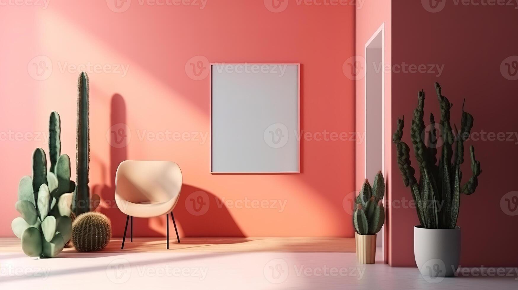 Three blank picture frame mockups on a wall. photo