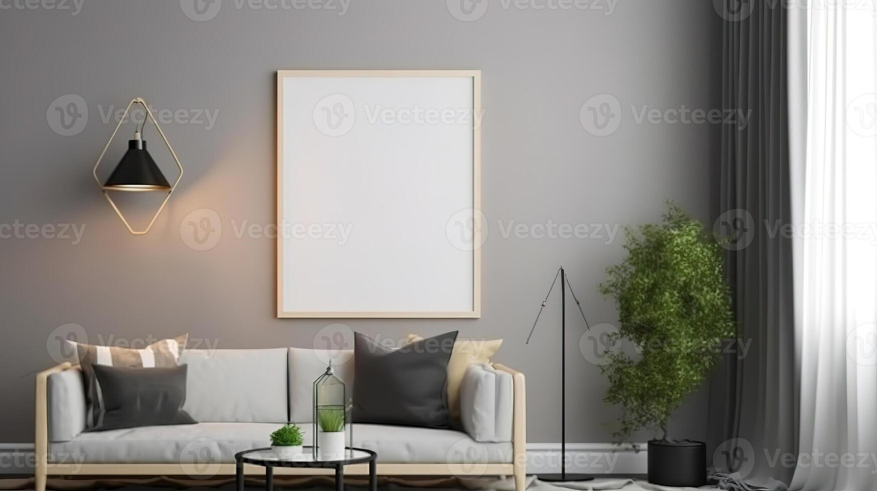 Mockup frame close up in living room interior background. photo