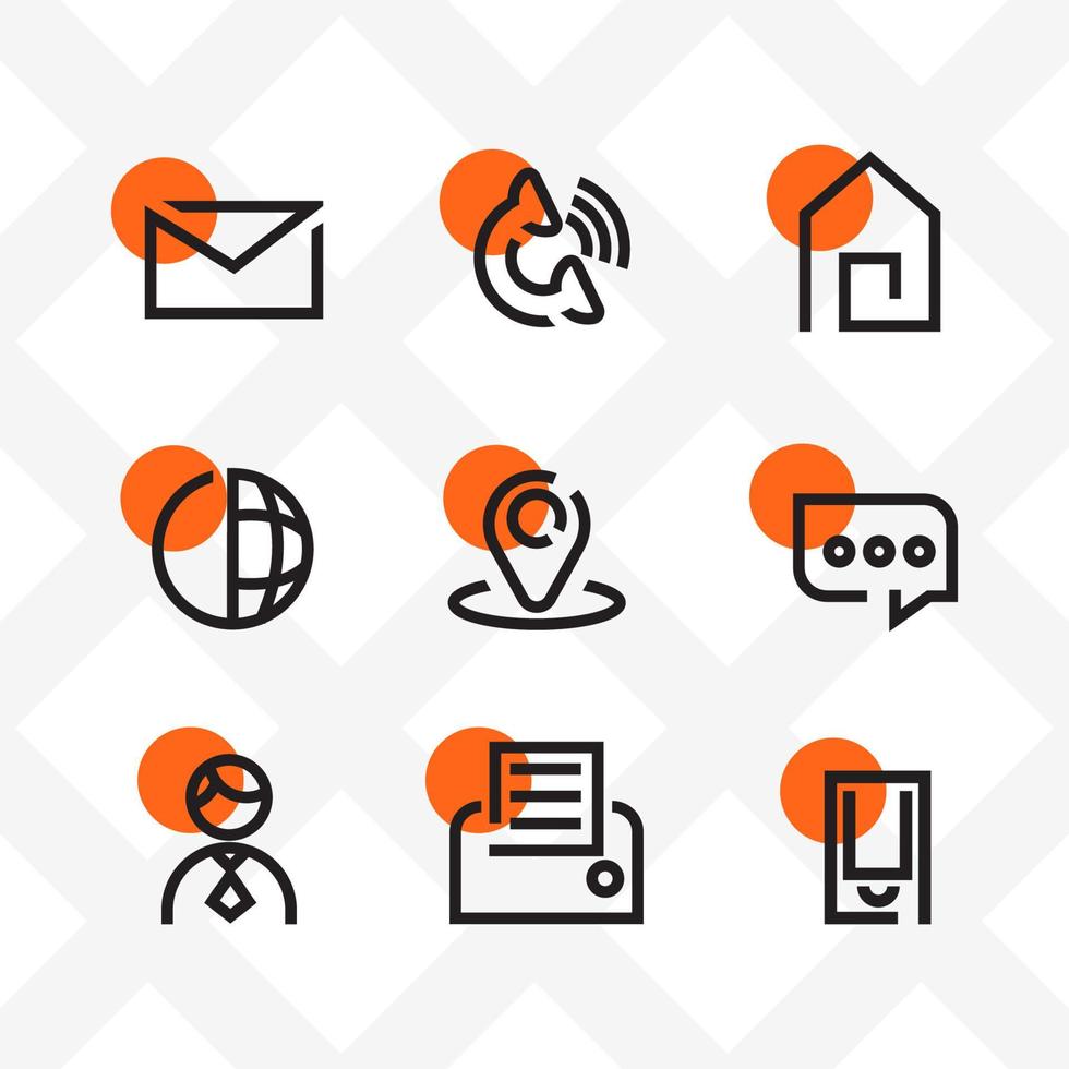 Outline Contact Icons with Circle Orange vector