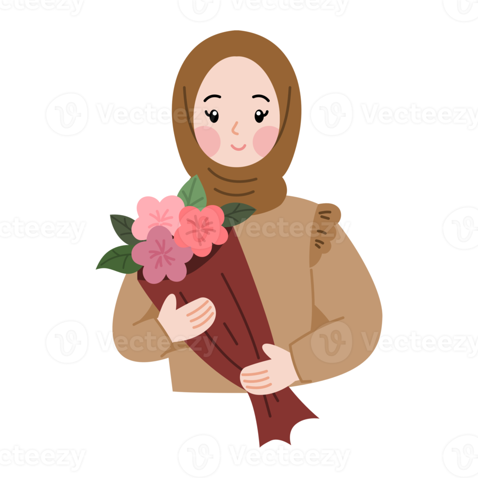 cute hijab woman character illustration png