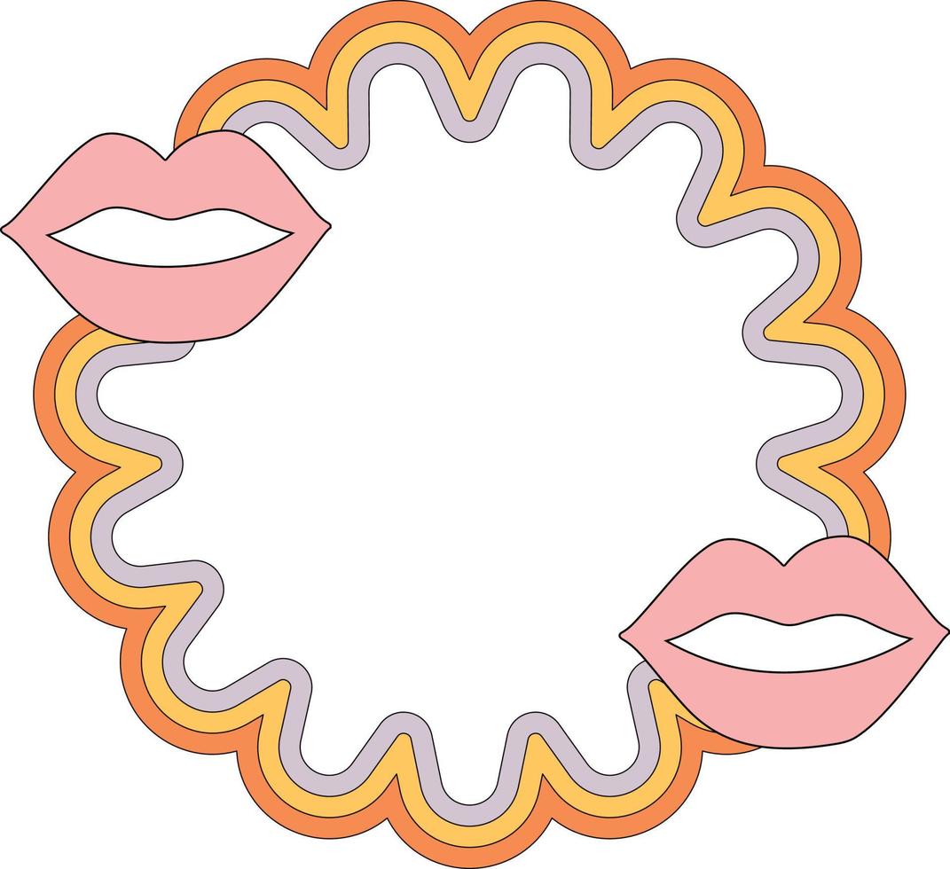 Lips on Flower Shape Frame Element vector