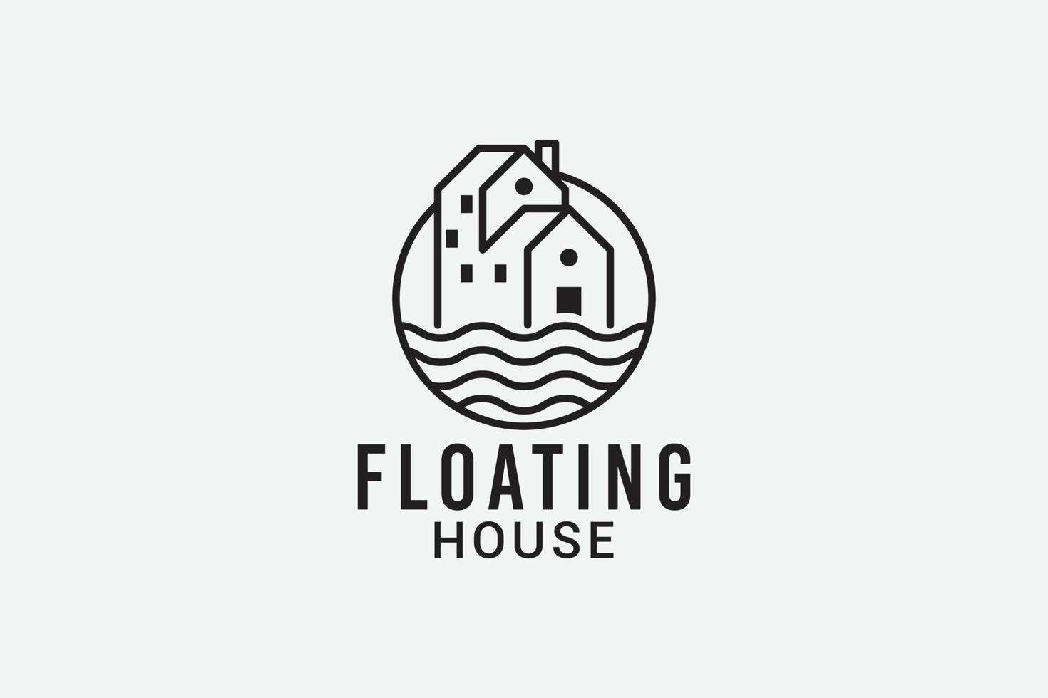 floating house logo with simple house in line style for any business especially for housing, real estate, apartment, etc. vector