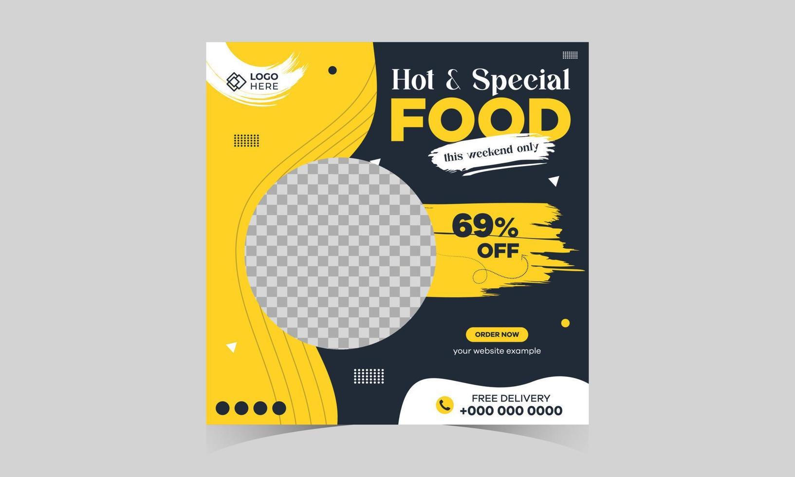 Social media food template, Restaurant social media banner template for business promotion, Food menu banner social media post, Editable social media template, flat design of food cover vector