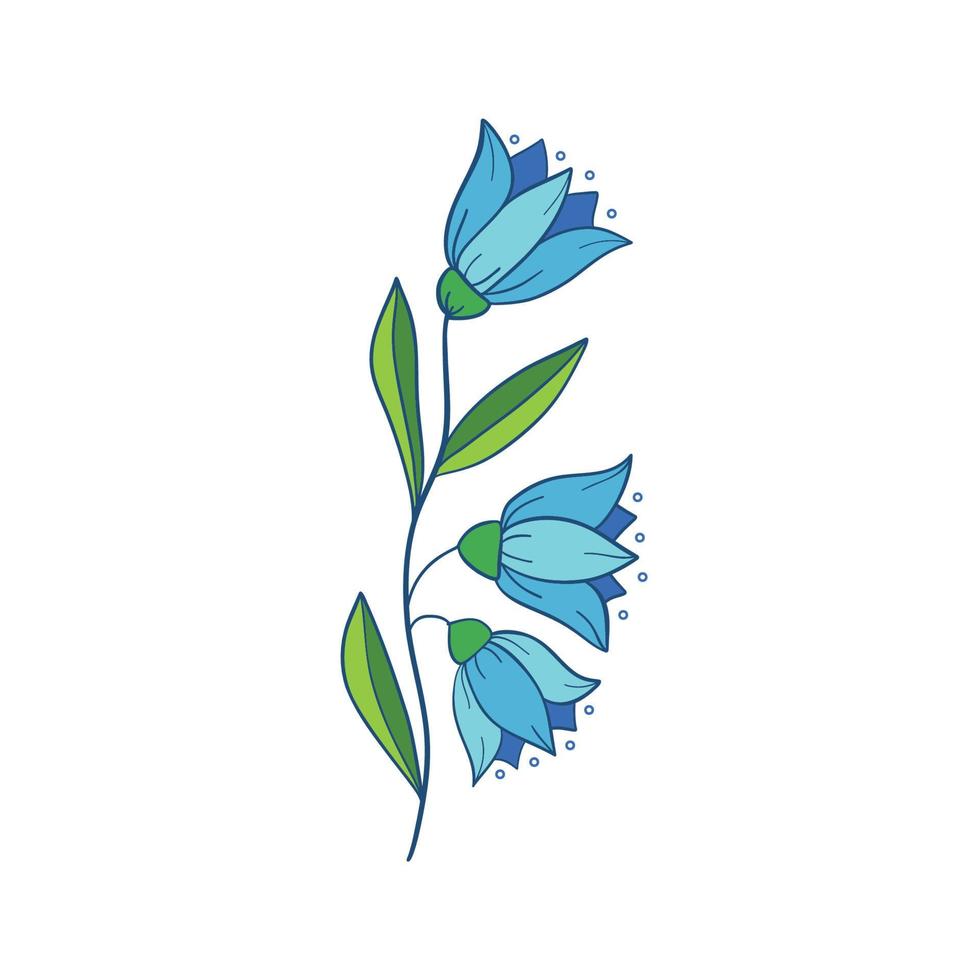 flores de campana campánula - mano dibujado vector ilustración de azul campana flores y brotes en blanco antecedentes. vistoso flores íconos colocar. vector aislado floral elementos.