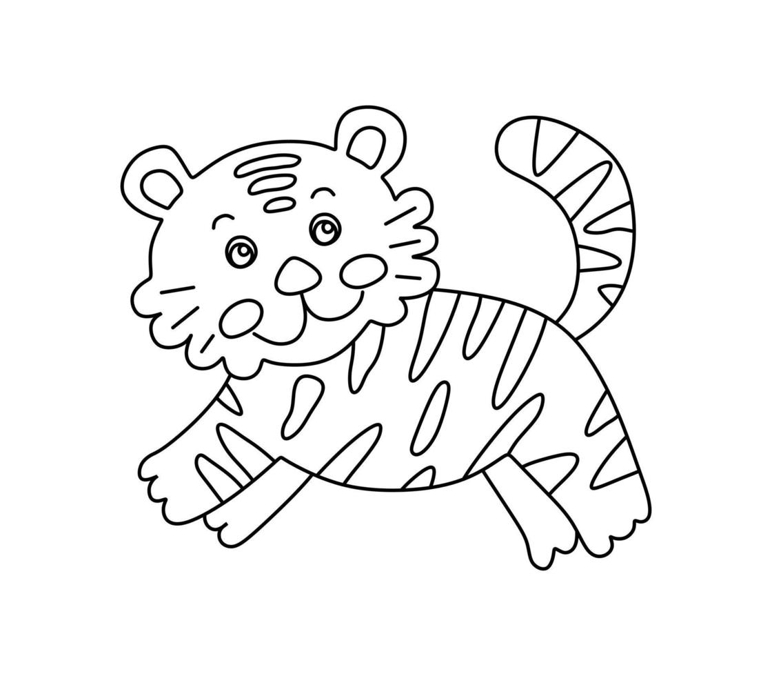 Tigre personaje negro y blanco vector ilustración colorante libro para niños