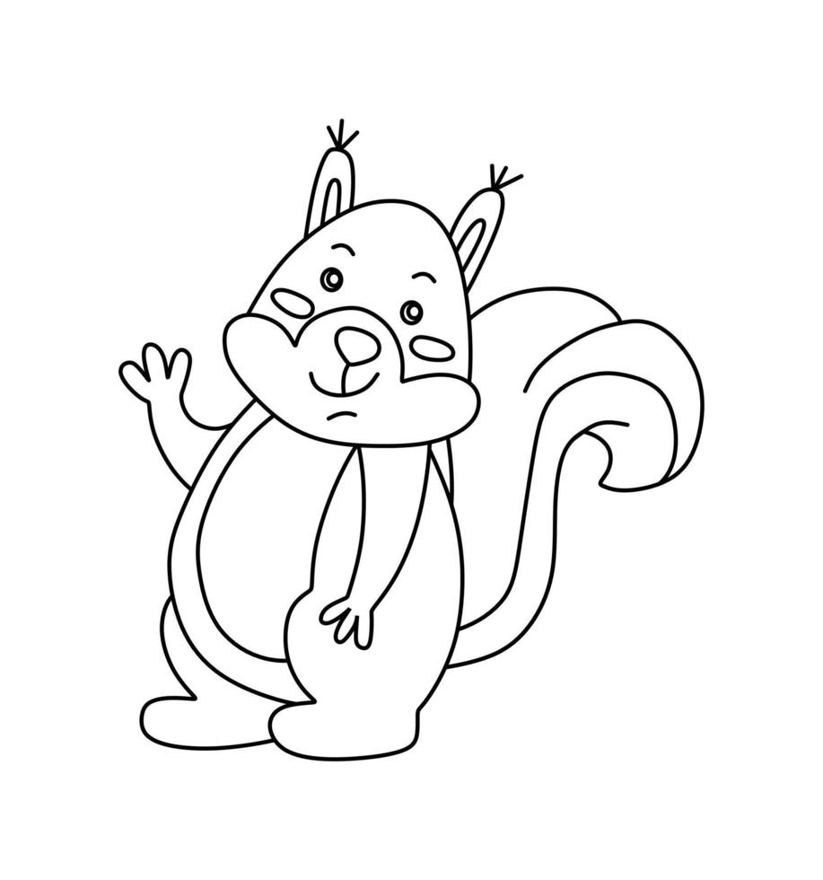 Squirrel Character Black and White Vector Illustration Coloring Book for Kids