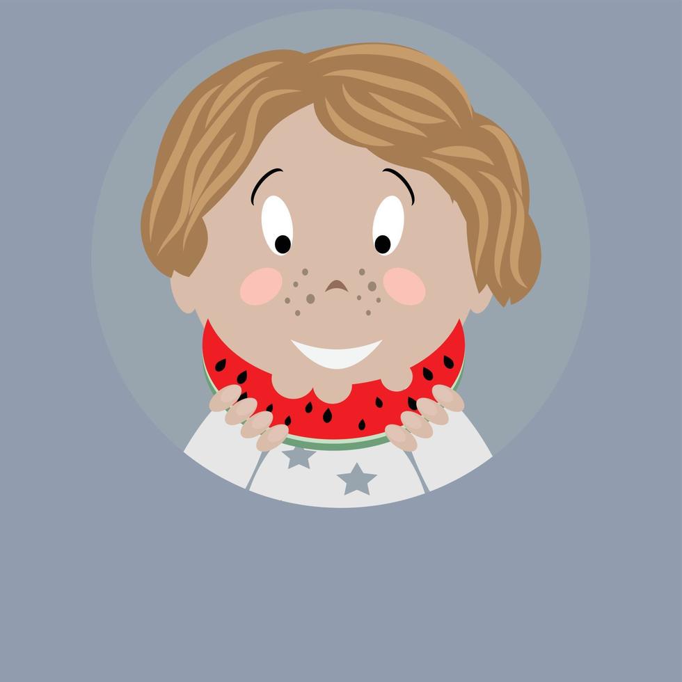 Boy with watermelon icon vector