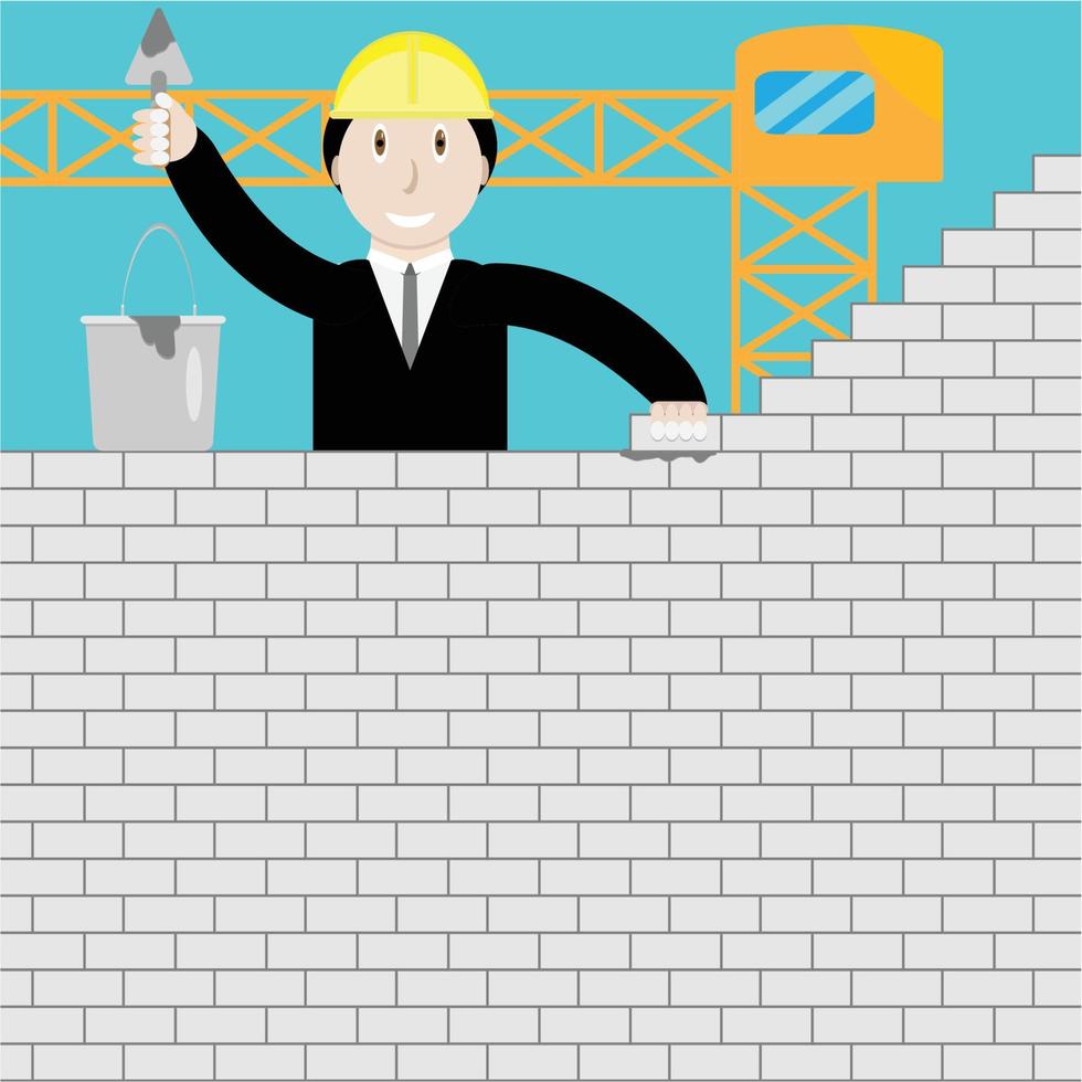 Businessman building a brick wall vector