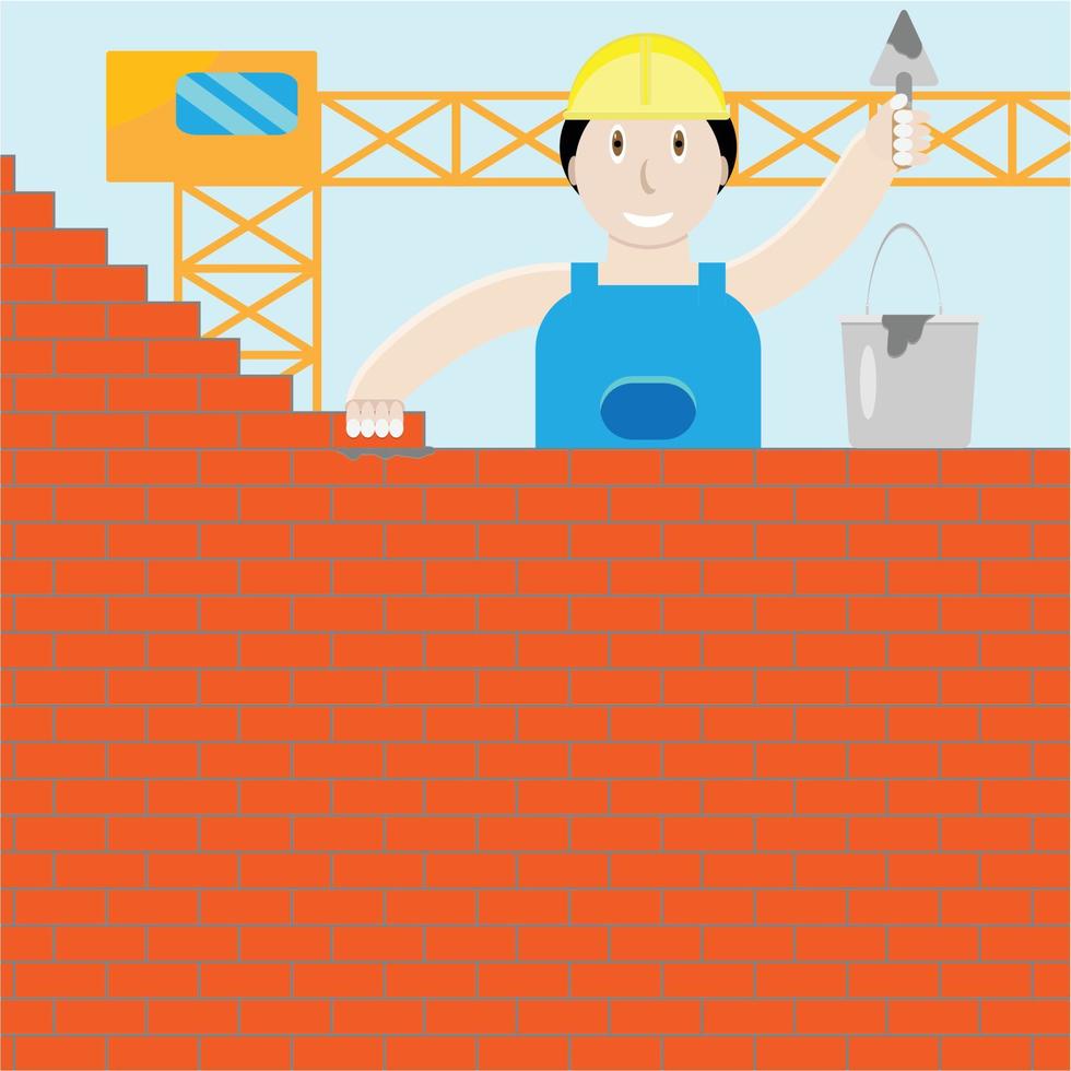 Builder builds a brick wall vector