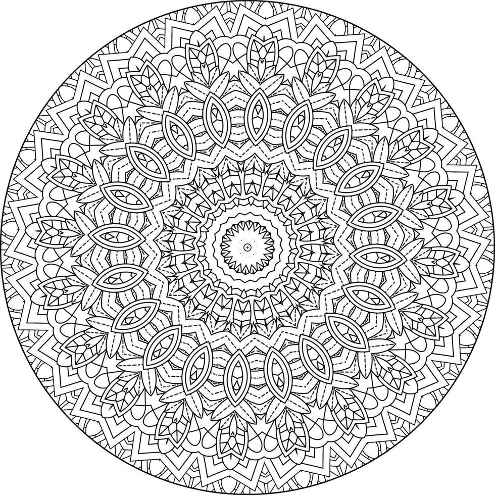 Simple doodle mandala with floral and heart patterns on a white isolated background. For coloring book pages. vector