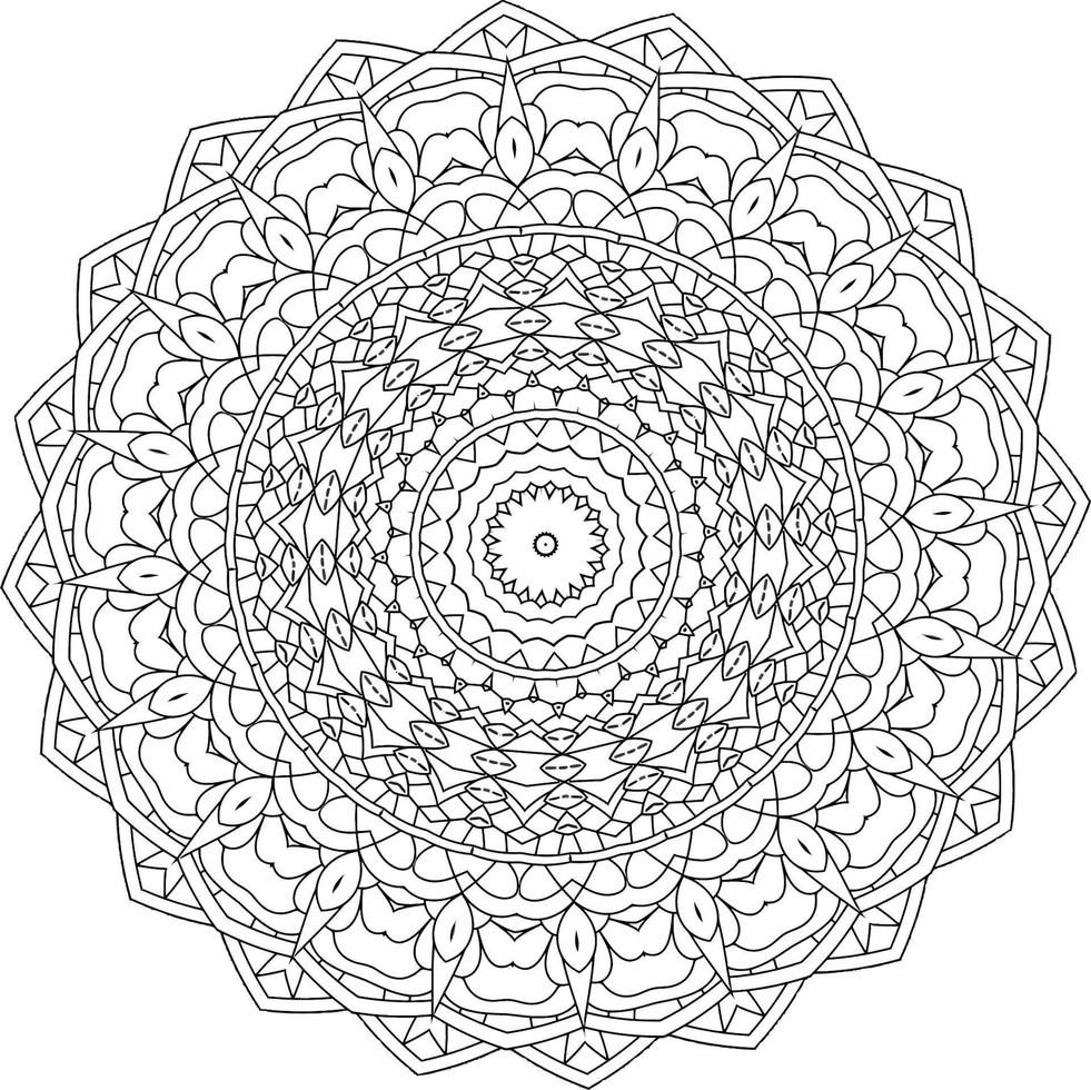 Simple doodle mandala with floral and heart patterns on a white isolated background. For coloring book pages. vector