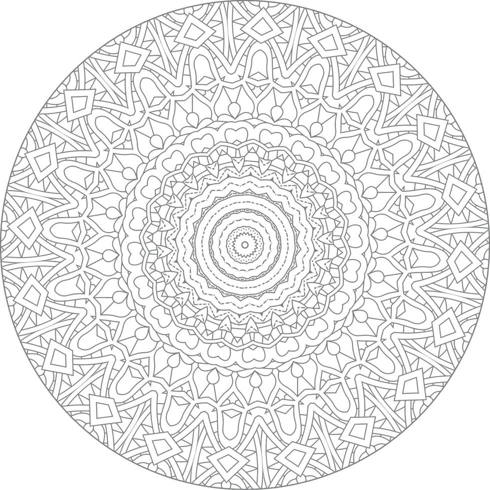 Simple doodle mandala with floral and heart patterns on a white isolated background. For coloring book pages. vector
