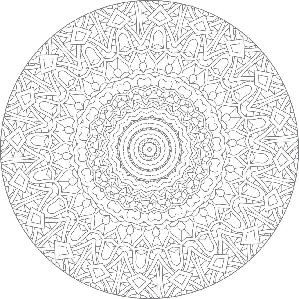 Simple doodle mandala with floral and heart patterns on a white isolated background. For coloring book pages. vector