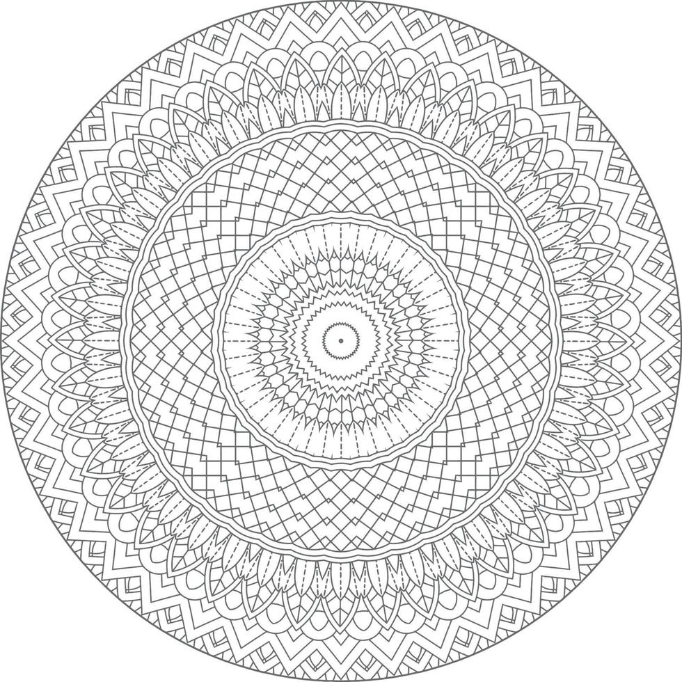 Simple doodle mandala with floral and heart patterns on a white isolated background. For coloring book pages. vector