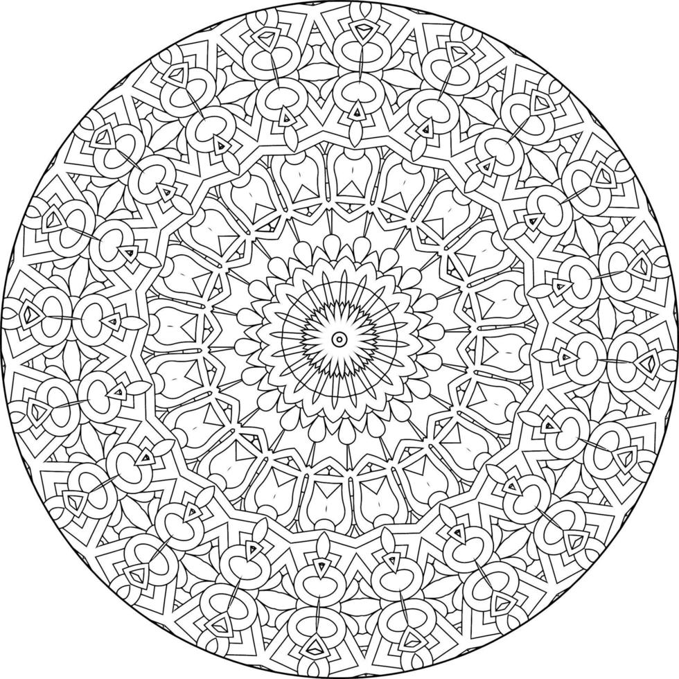 Simple doodle mandala with floral and heart patterns on a white isolated background. For coloring book pages. vector
