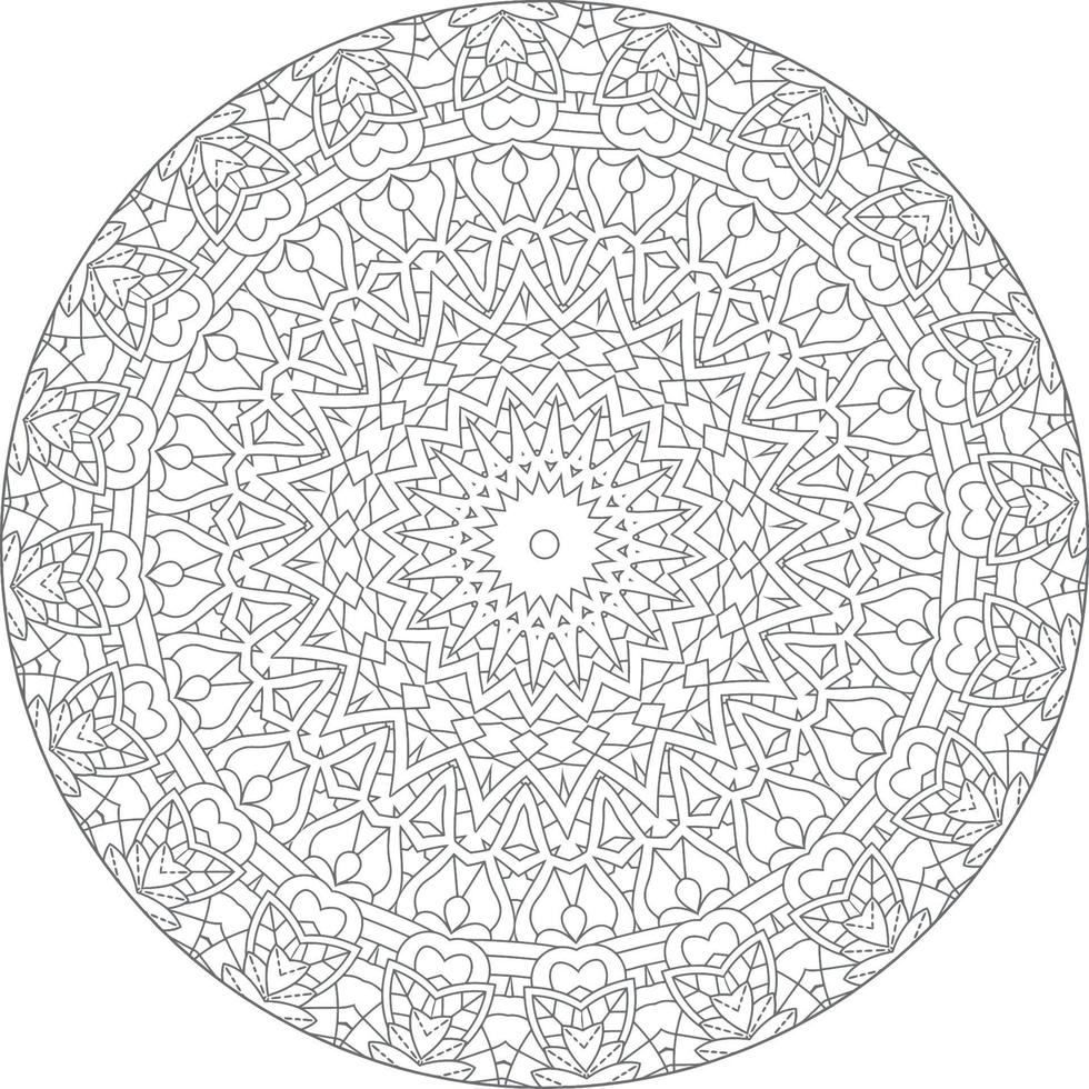 Simple doodle mandala with floral and heart patterns on a white isolated background. For coloring book pages. vector