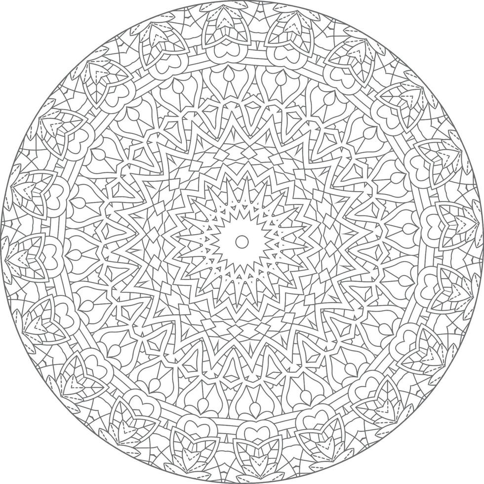 Simple doodle mandala with floral and heart patterns on a white isolated background. For coloring book pages. vector