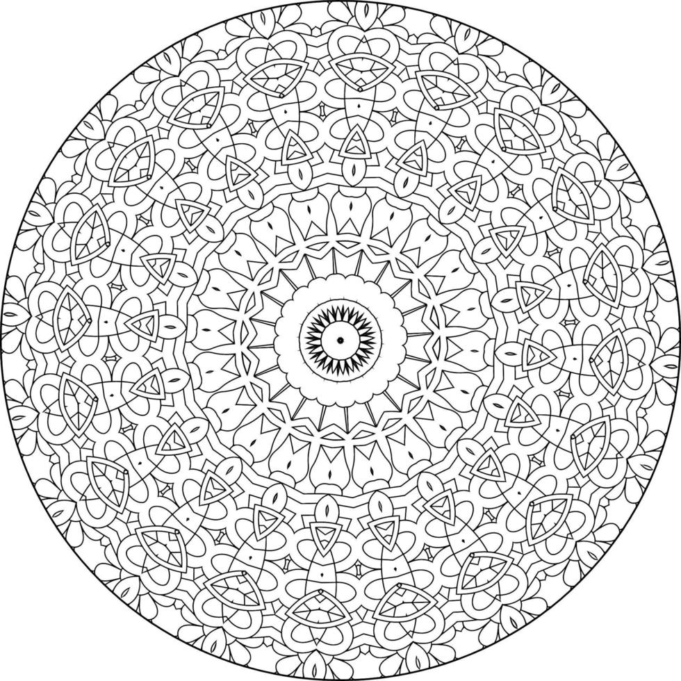 Simple doodle mandala with floral and heart patterns on a white isolated background. For coloring book pages. vector