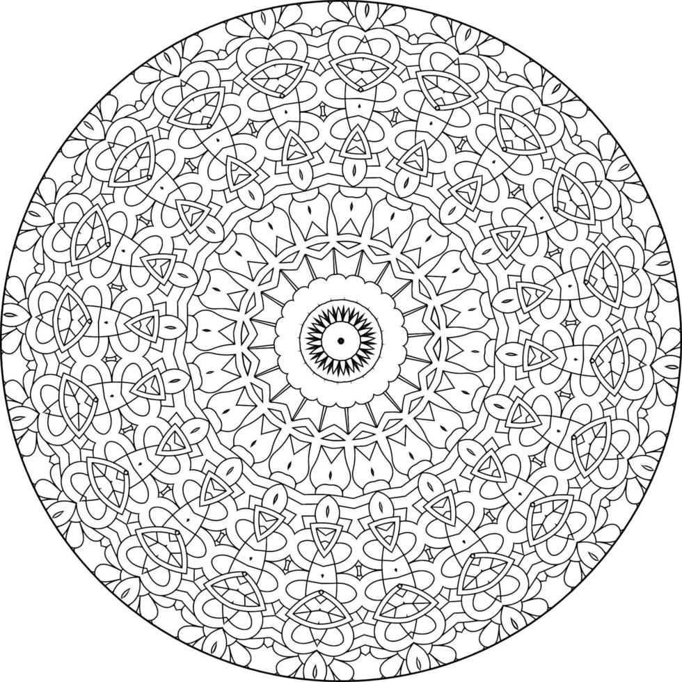 Simple doodle mandala with floral and heart patterns on a white isolated background. For coloring book pages. vector