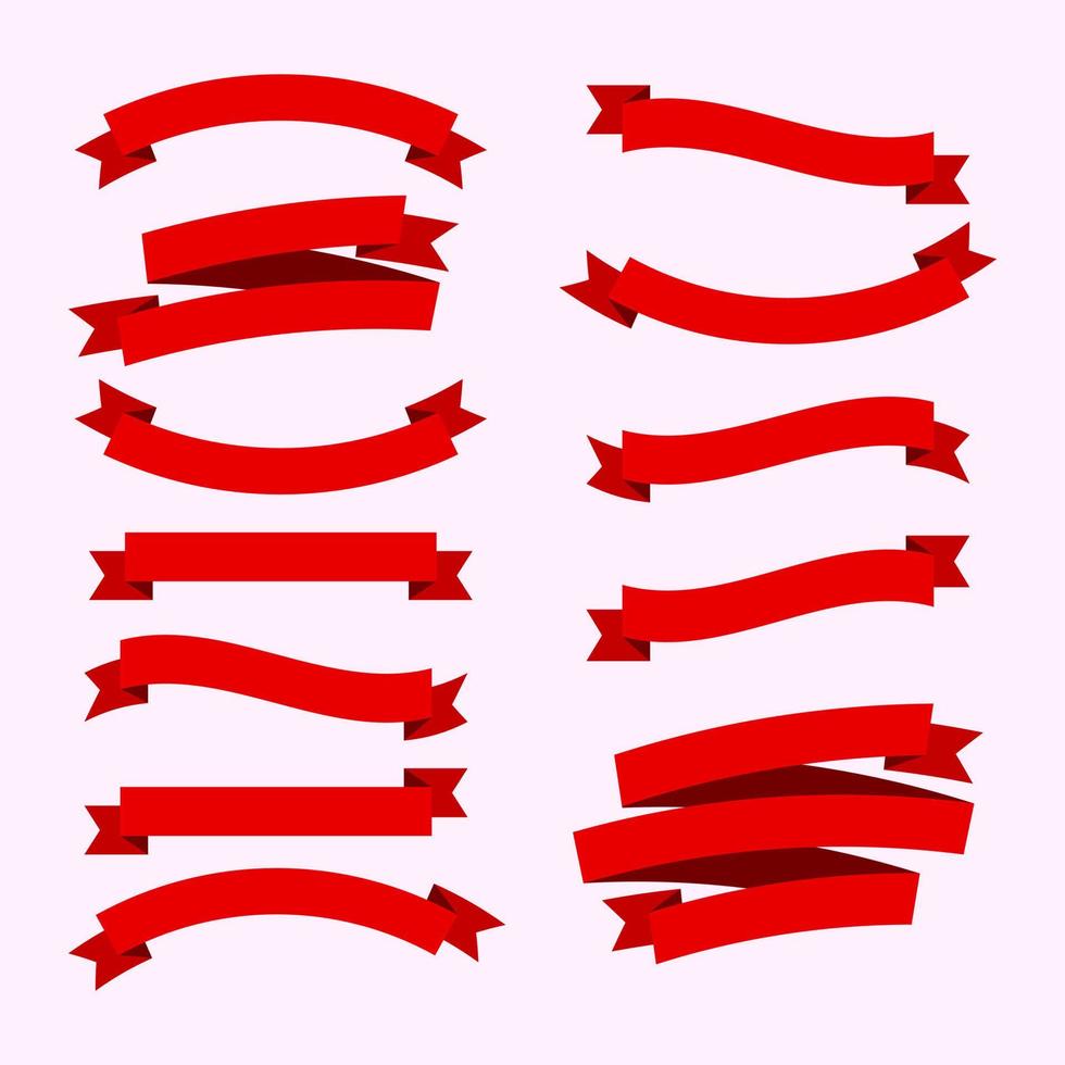 Set of red ribbon design element. vector