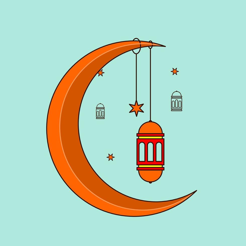 moon and traditional lantern illustration vector