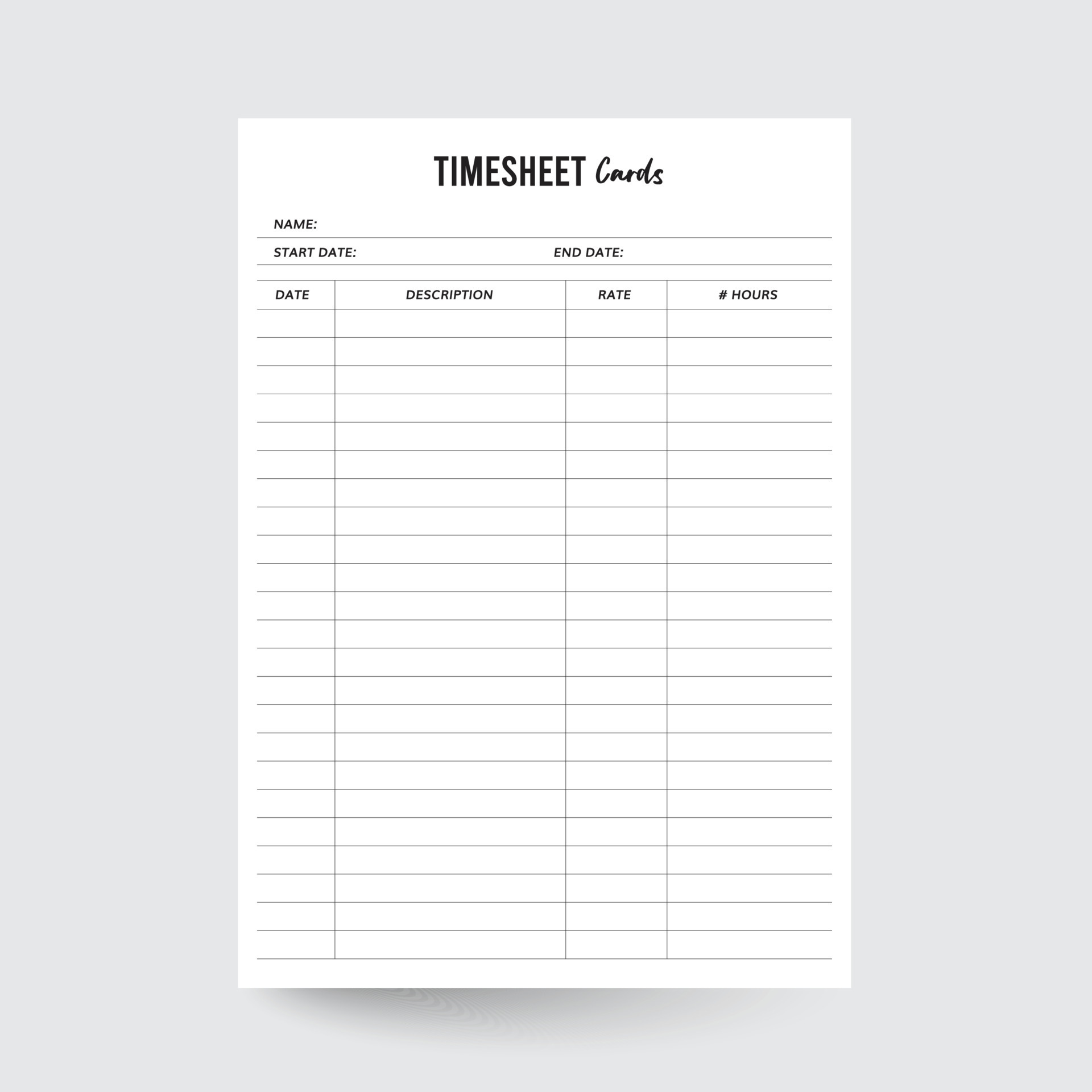 Hoja De Tiempo Tarjeta Tiempo Tarjeta Trabajo Horas Registro 