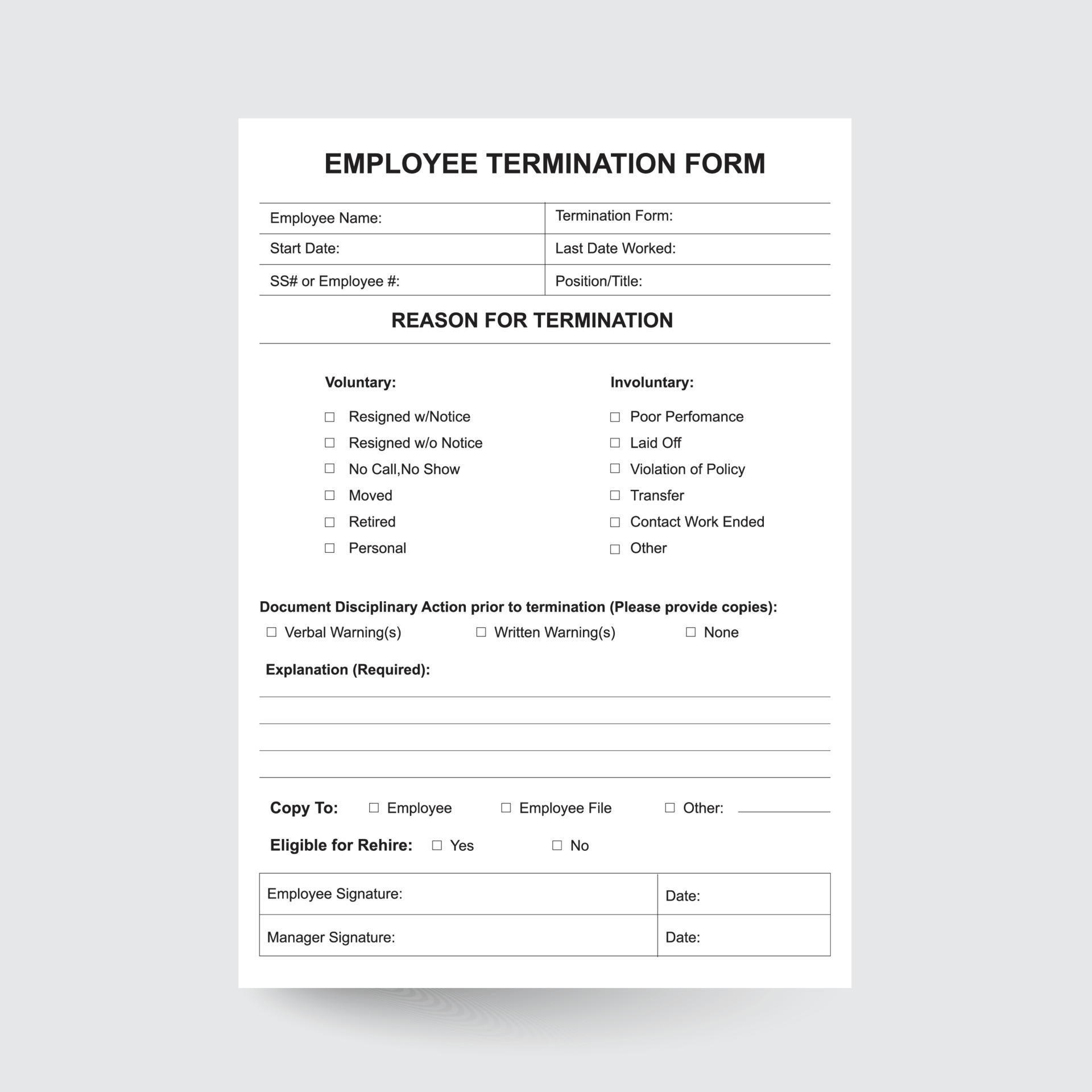 Employee Termination Form,Printable Employee Termination Form,Editable ...