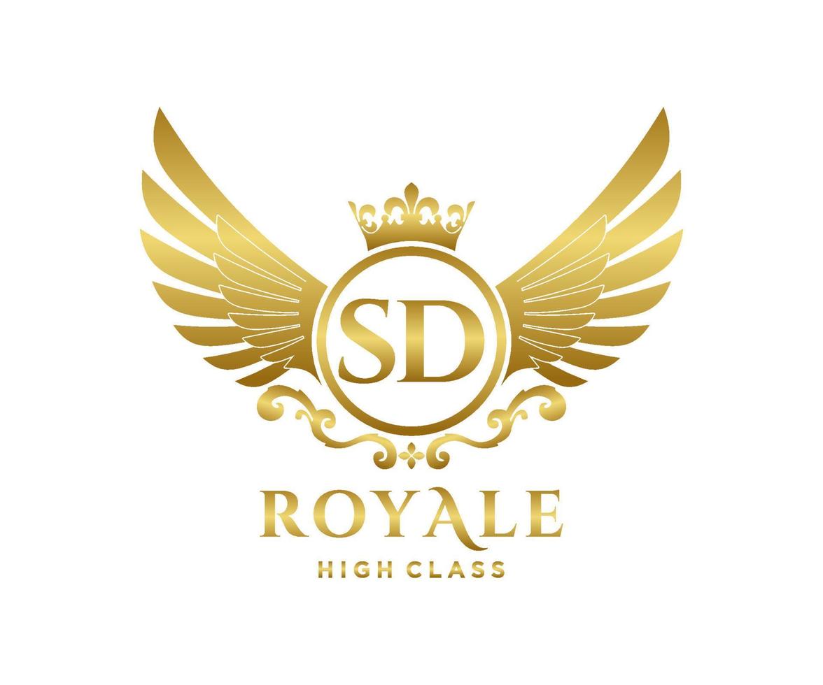 Golden Letter SD template logo Luxury gold letter with crown. Monogram alphabet . Beautiful royal initials letter. vector