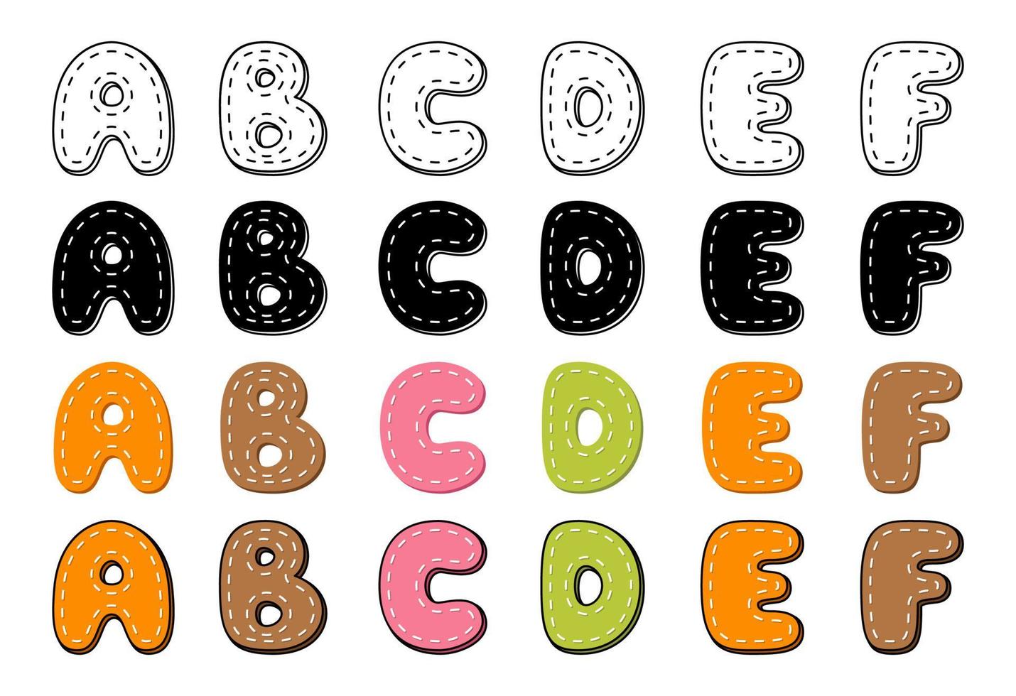 Stitches alphabet in cartoon style vector