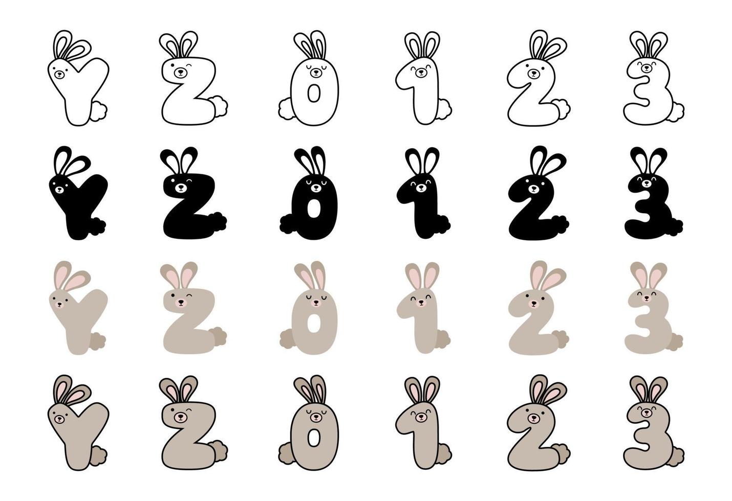 Conejo alfabeto en dibujos animados estilo vector