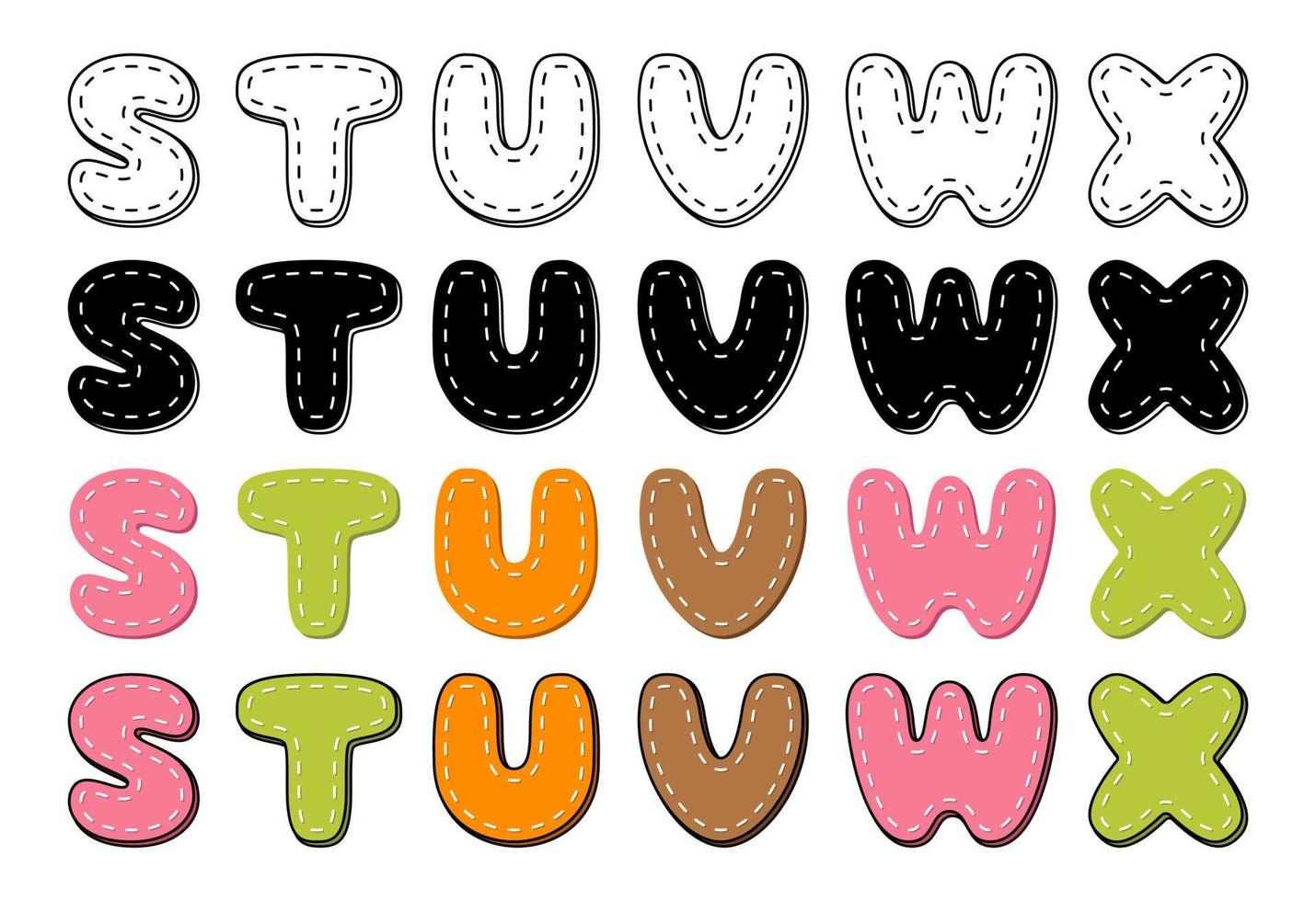 Stitches alphabet in cartoon style vector