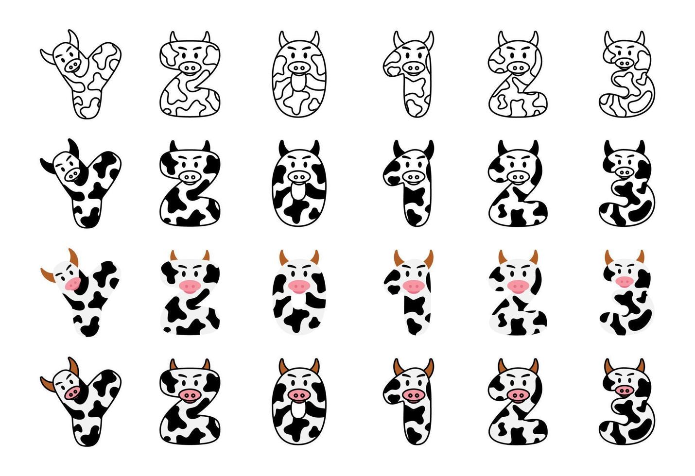 Cow alphabet in cartoon style vector