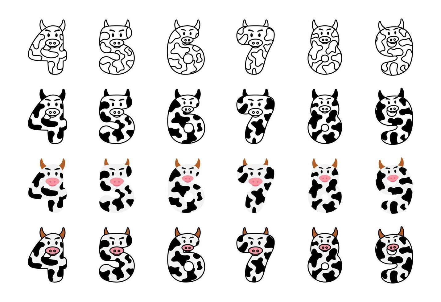 Cow alphabet in cartoon style vector